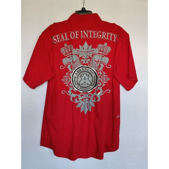 Ablanche Men's Shirt Button Front Seal Of Integrity Metal Buttons Studs XL - Picture 4 of 5